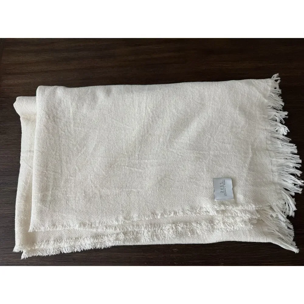 Zest Cream Cotton Throw Blanket Lightweight Neutral Soft Woven Yoga Travel Car